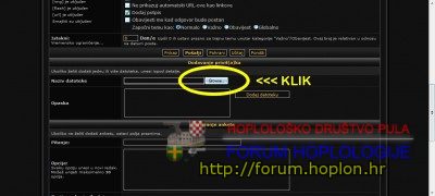 Slike stavljate niže u ISTOJ stranici gdje ste sada upravo napisali tekst kojim sudjelujete u temi/započinjete novu temu. Klikom na gumb browse (traži kod onih koji imaju windowse na HR jeziku) otvara se dijalog preko kojega možete ukazati na sliku koju želite postaviti sa vašeg računala